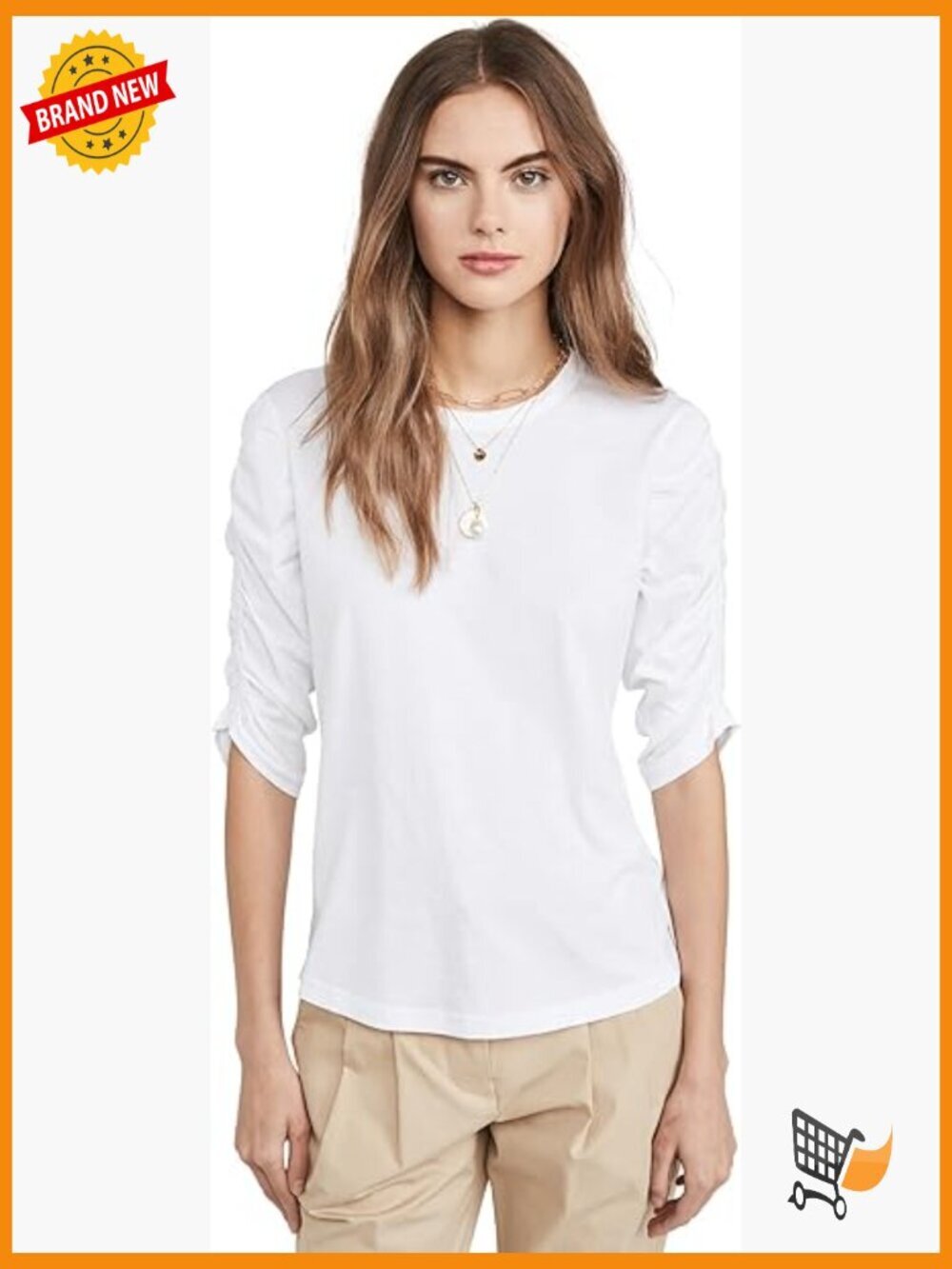 Classic Crew Neck Tee with Ruffle 3/4 Sleeves